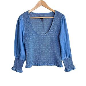 VERONICA BEARD Assyia Smocked Top Womens Small Blue Chambray Blouse Shirt